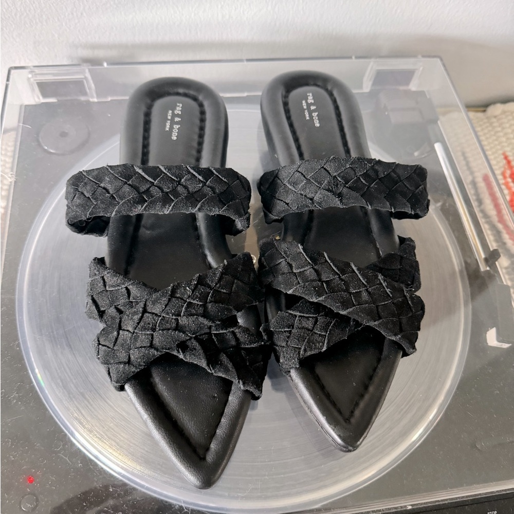 rag & bone Black Braided Slide Sandals
